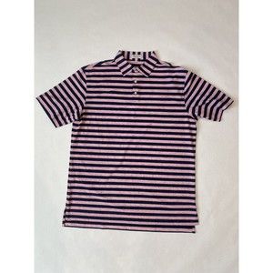 Men's Peter Millar Summer Comfort Polo Shirt Large Pink Blue Striped Golf